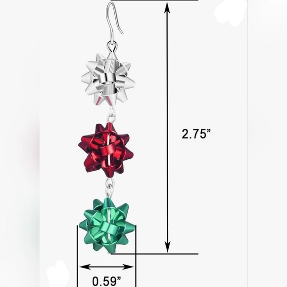 I'll Try & Restock Christmas Bow Earrings Tiered Bow Earrings Silver Red Green - Picture 4 of 6